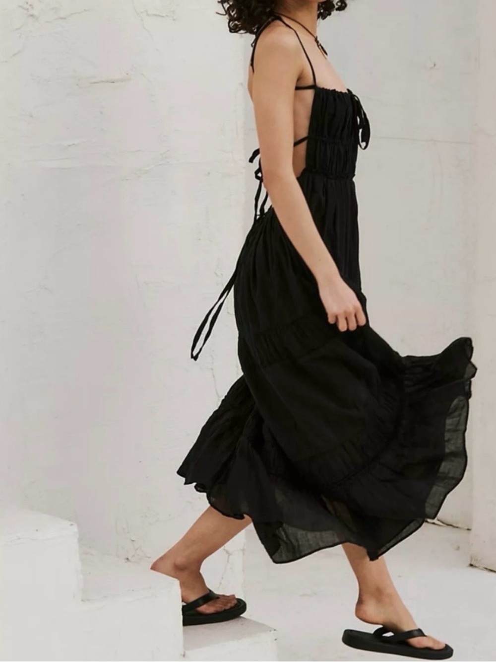 Black Tiered Maxi Dress Spaghetti Strap Boho Sundress - Size Small